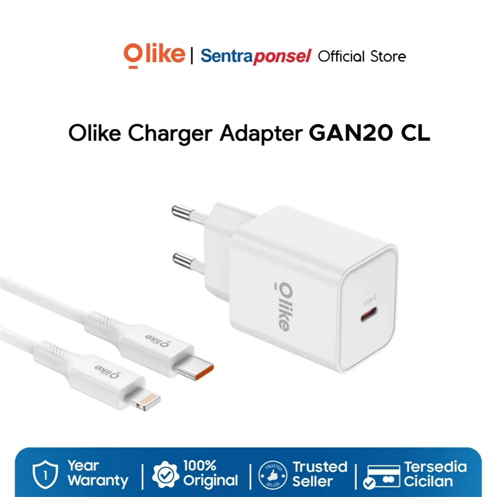 Olike Charger GaN20CL SafeCore 20W Plus Kabel Type C to Lightning Iphone Fast Charging
