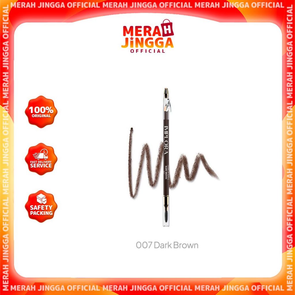 IMPLORA Eye Brow Pencil 2 IN 1 ( PENSIL + SERUTAN + SIKAT ) - IMP Dark Brown / Merah Jingga Official