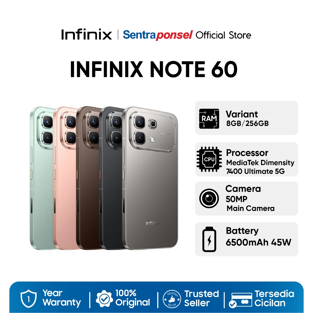 Infinix Note 60 5G 8GB+256GB Display 144Hz 6.78" 1.5K AMPLED Prosessor Mediatek Dimensity 7400 Ultimate Main Camera 50MP - Garansi Resmi