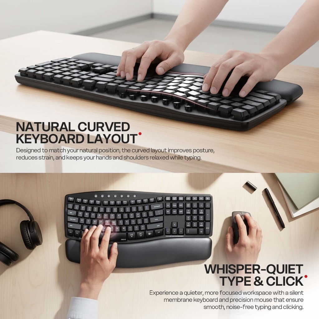 Fantech Aera Arch WKM71 / WKM-71 Wireless Ergonomic Multimedia Keyboard & Mouse Combo - Gambar 4