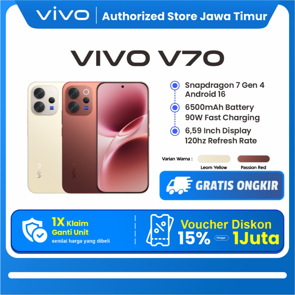 [New Launch] VIVO V70 5G 12/512GB 50MP ZEISS Triple Camera, 6.500 mAh 90W Fast Charging