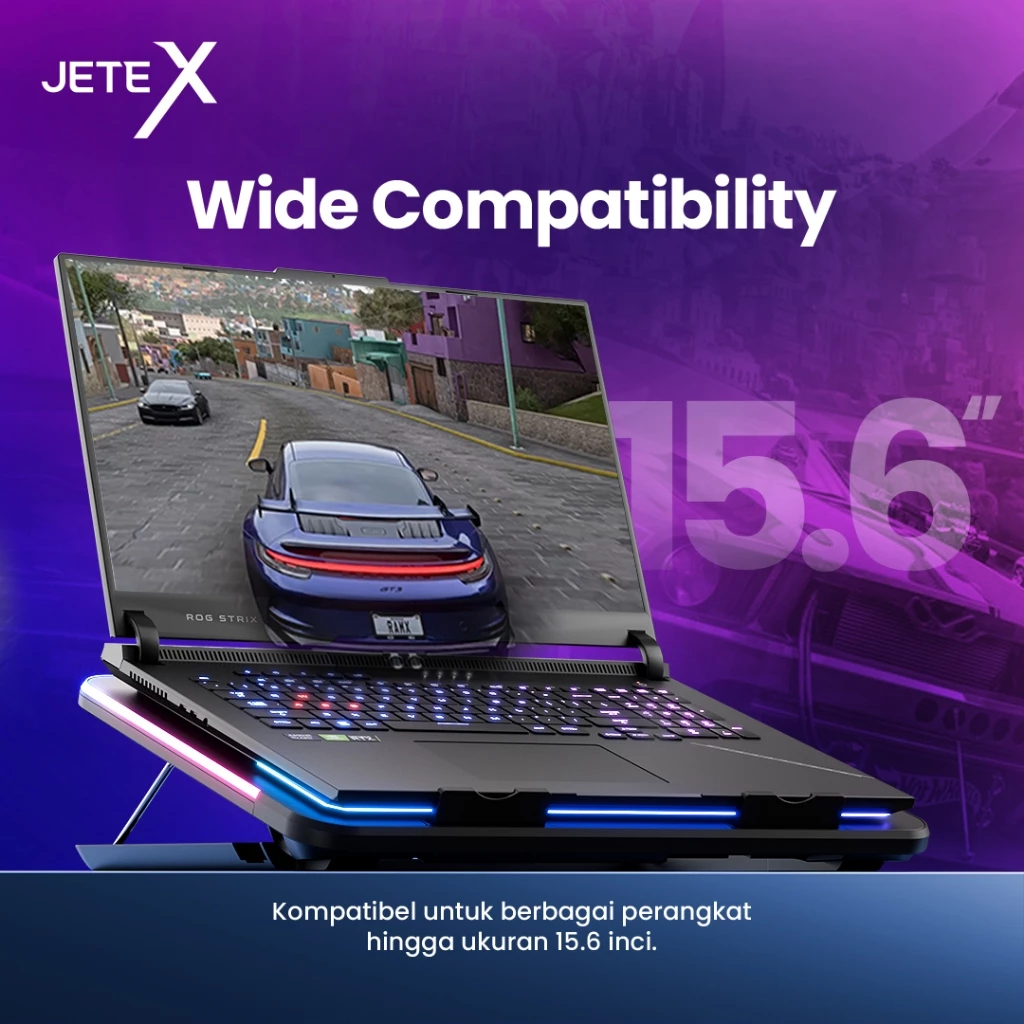 Cooling pad JETE LX1 pendingin Laptop notebook cooler gaming RGB light with phone holder 6 fan usb port silent technology - Gambar 3