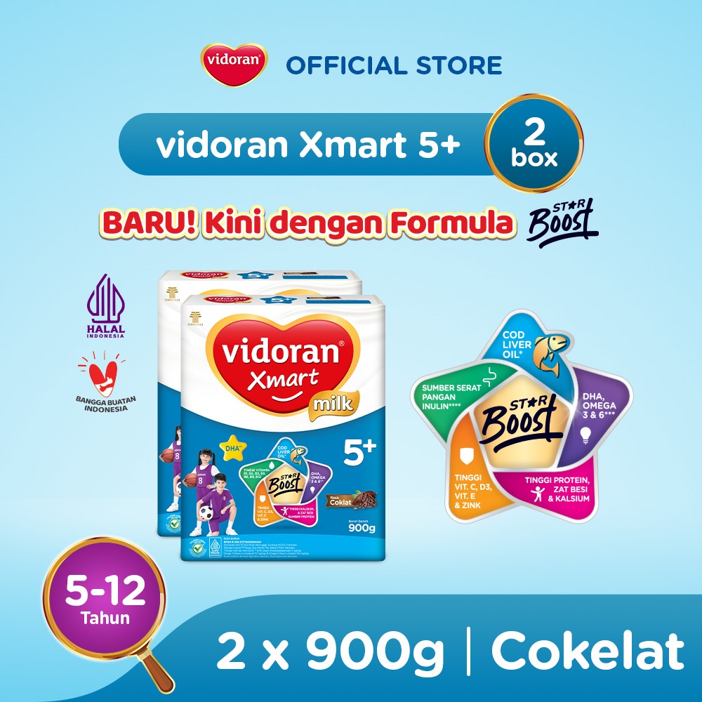 Vidoran Xmart 5+ Imun Up Susu Formula Cokelat [900 G/2 Box] - Exp : 09.2027