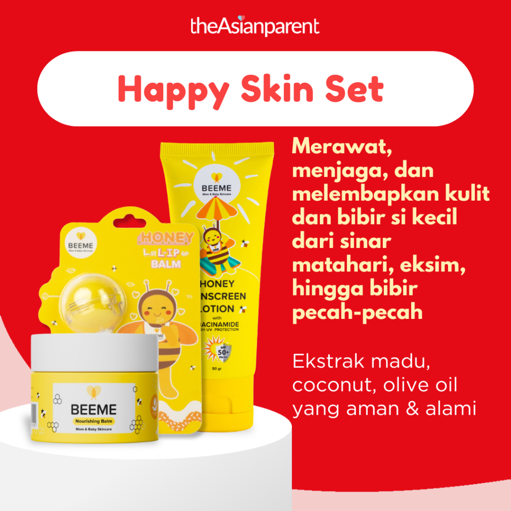 BEEME Happy Skin Set Balm 15gr Honey Sunscreen SPF 50+++ dan Lollipop Balm - Melembapkan Kulit Bibir - dengan Niacinamide