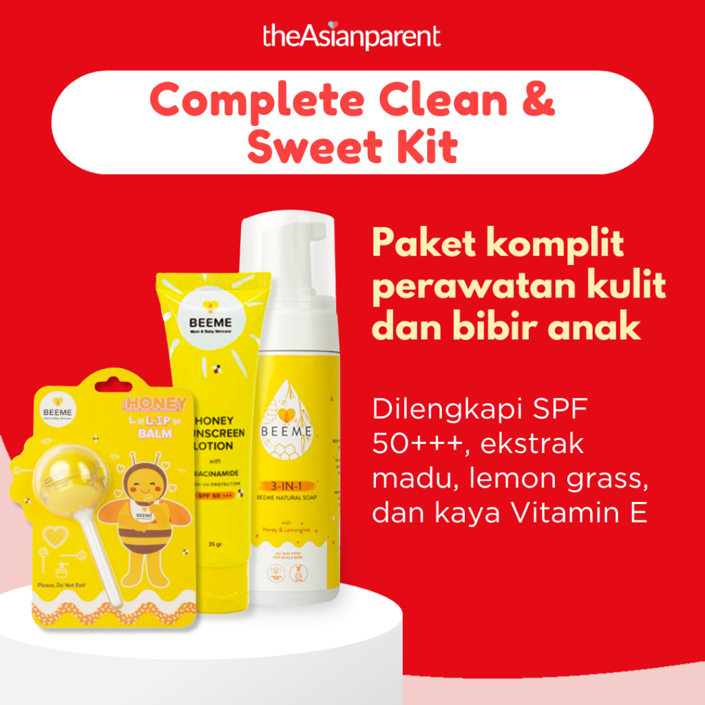 Paket BEEME Natural Soap 3 in 1 + Honey Sunscreen Lotion SPF 50+++ 25g + Honey Lollipop Balm Complete Clean & Sweet Kit