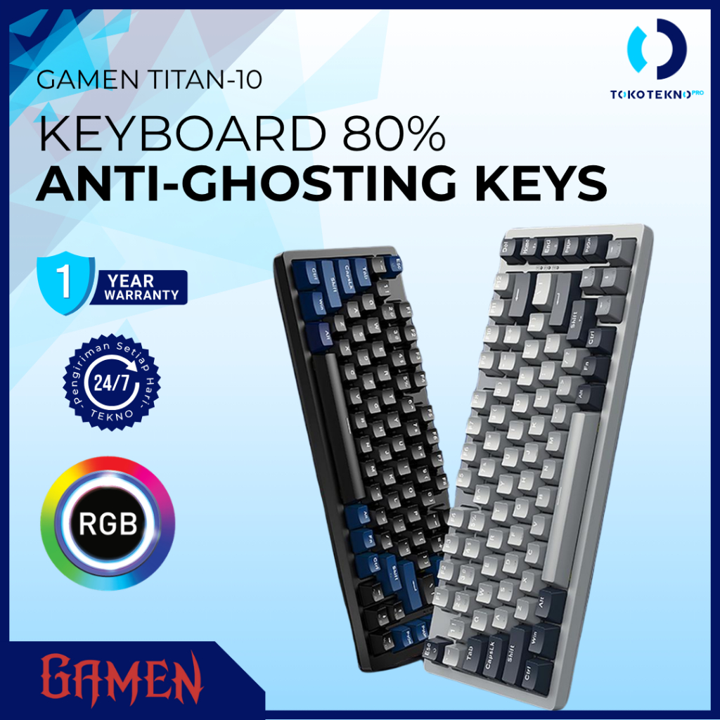 Gamen Titan X / 10 Mechanical Gaming Keyboard Custom Silver Switch Wired