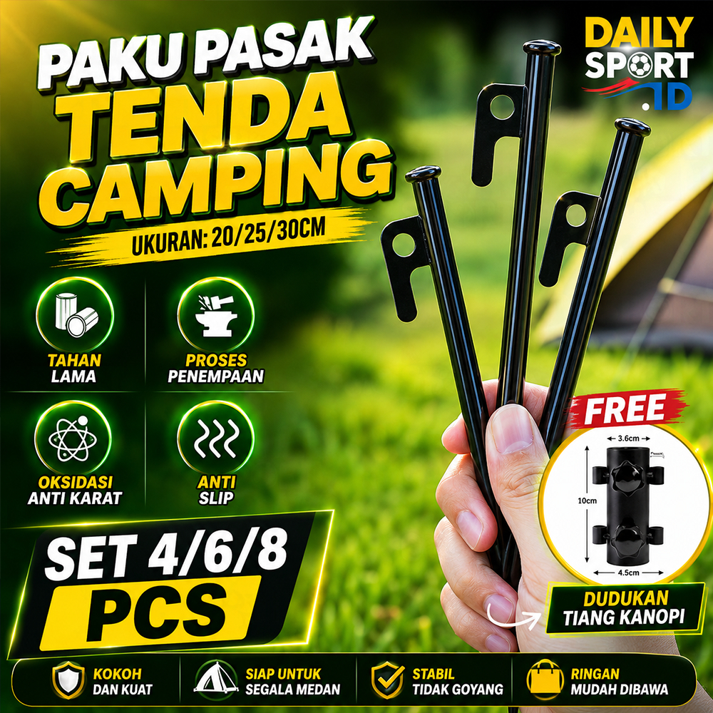 Set Pasak Tanah Paku Mim Tenda Besi Karbon 20/25/30 Cm Kuat Tahan Lama / Pilihan 4-6-8 Pcs untuk Camping Berkemah Kanopi Semua Jenis Tenda