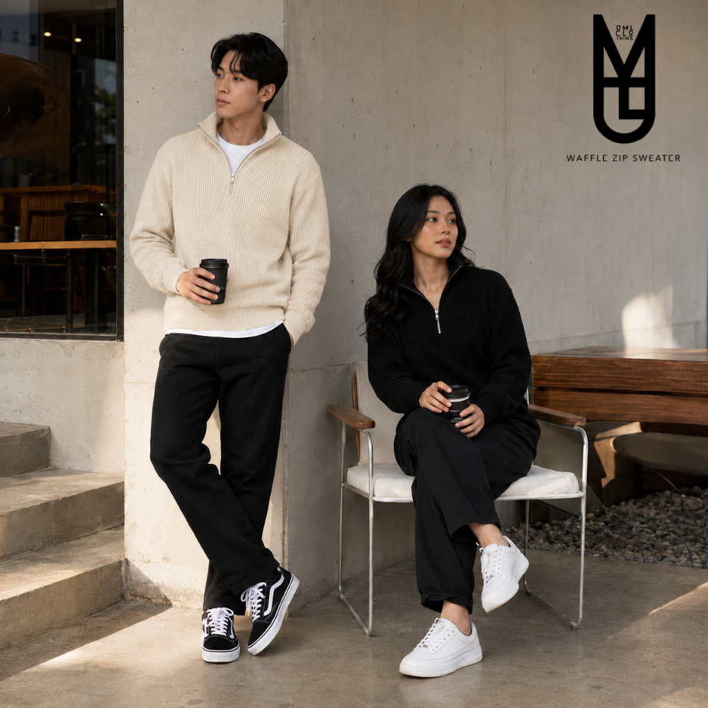 UML Clothing Unisex Cotton Waffle Knit Half Zip Sweater | Shopee Singapore