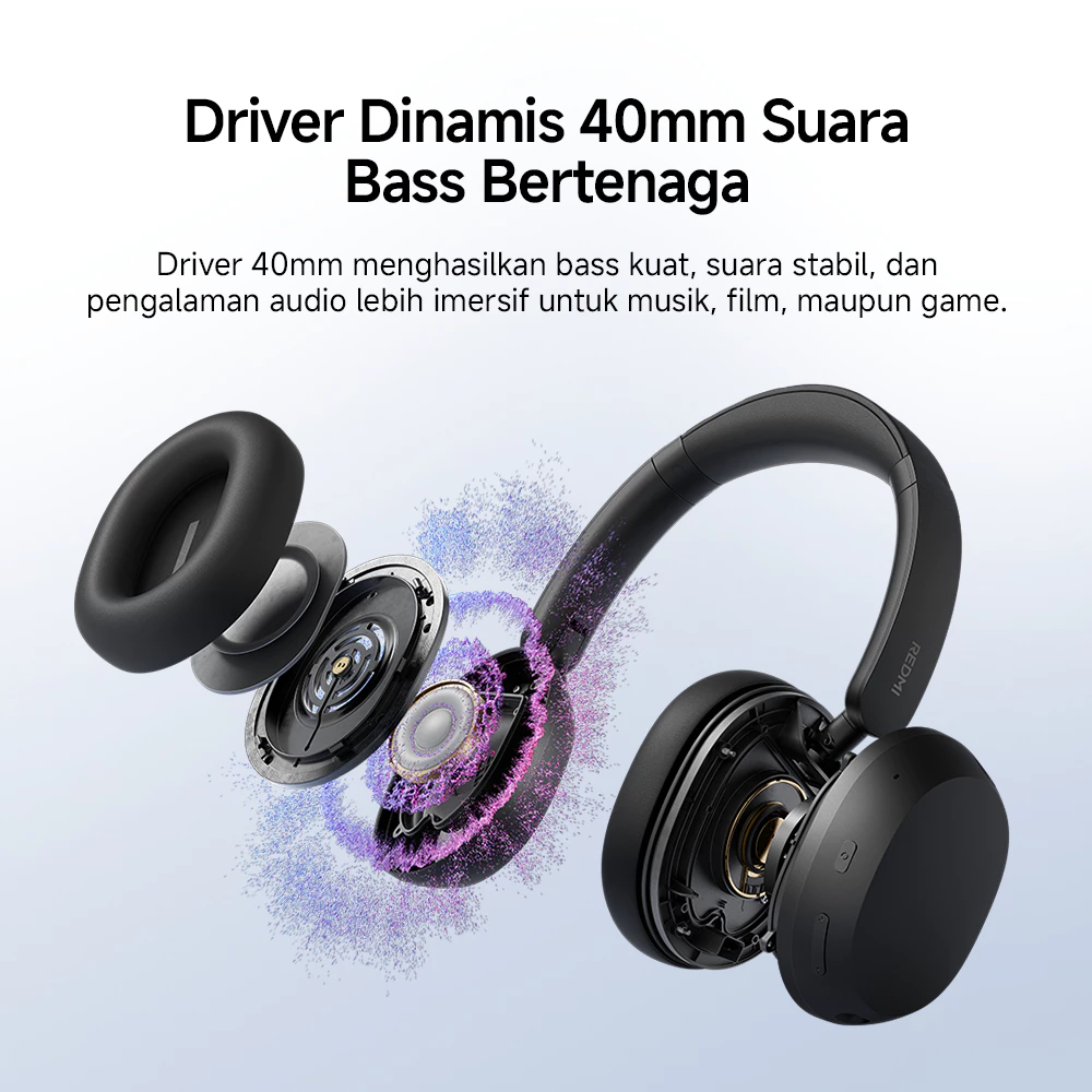 Xiaomi Redmi Headphones Neo / Driver Dinamis 40mm Suara Bass Bertenaga / Kualitas Audio Hi-Res Detail & Jernih / Adaptive ANC hingga 42dB / Triple Mic AI Noise Reduction Panggilan Lebih Jelas / Baterai Tahan Lama Hingga 72 Jam / [Xiaomi Official Store] - Gambar 2