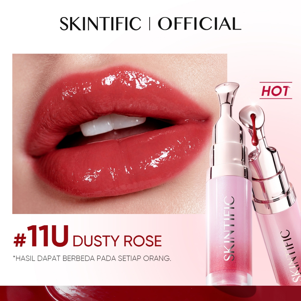 [New Shades!] SKINTIFIC - Peptide Brightening Lip Serum / Cerah Glossy Lembap Plump Mencerahkan Bibir Glowing dalam 14 Hari Menghidrasi & Melembutkan Meningkatkan Kilau Alami Bibir lip glossy Liptint lipstick tahan lama glasting - Gambar 4