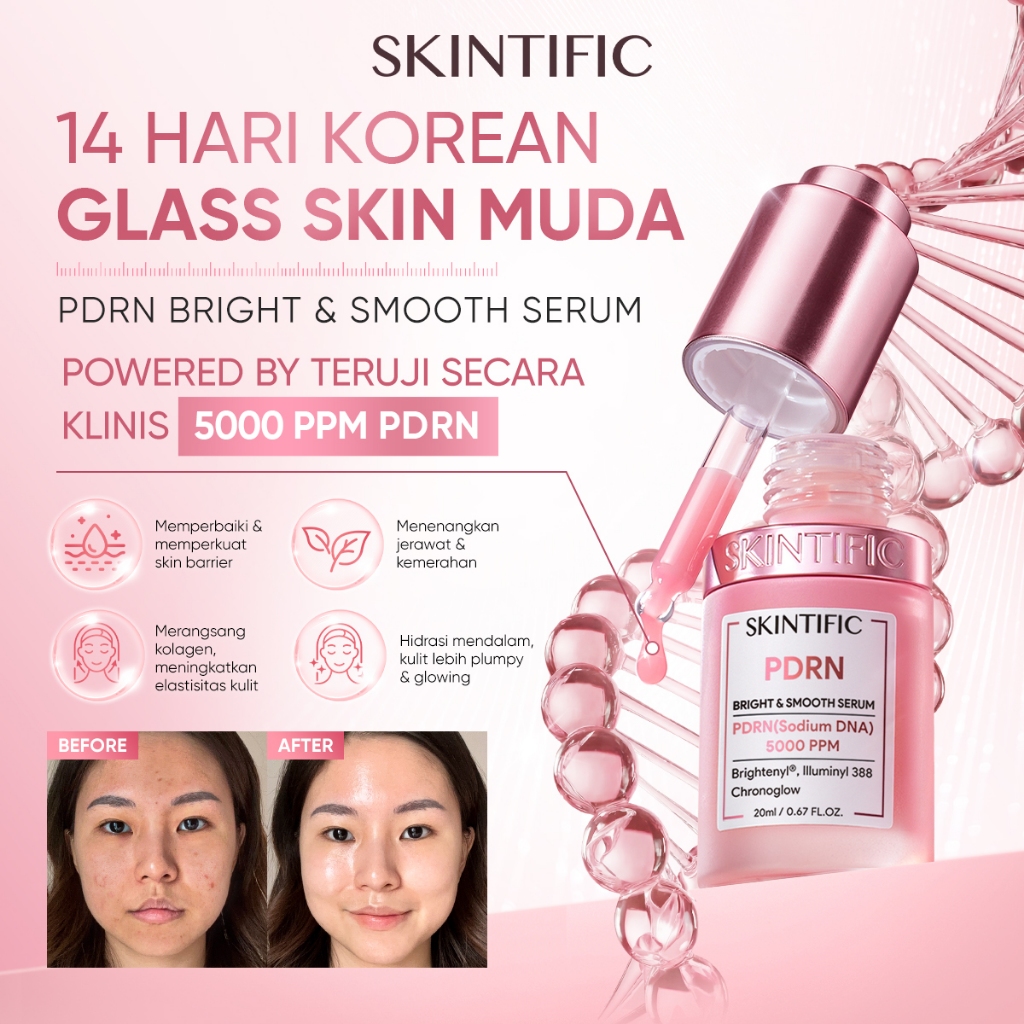 SKINTIFIC PDRN Bright & Smooth Skincare Set for Face All Skin Types/ Brightening Hydrating Repair Glowing Skin Serum Spray Moisturizer Sunscreen Cleanser Toner Mask Paket Skincare Wajah - Gambar 2