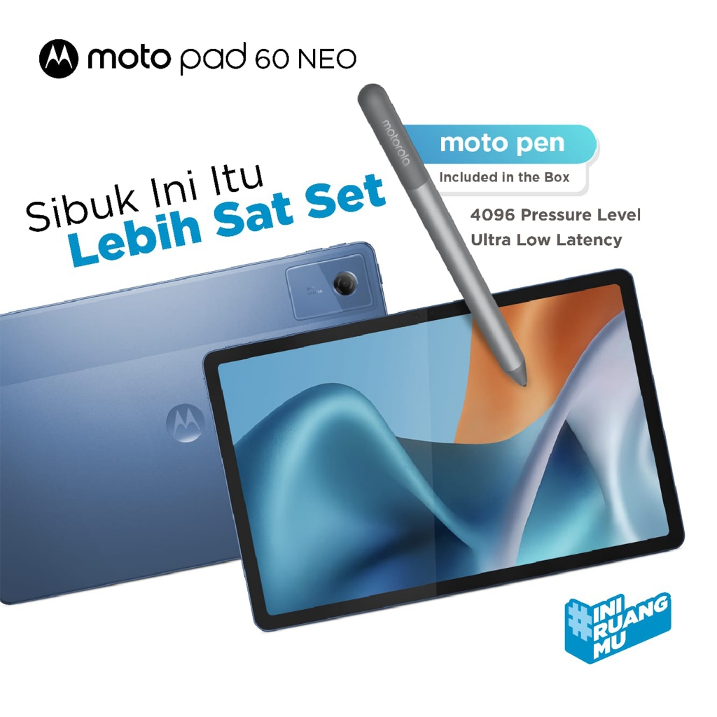 Motorola Moto Pad 60 Neo 11 inch 05ID + Pen, MediaTek Dimensity 6300, RAM 8GB, 256GB UFS, 11" 2.5K IPS 90Hz Touch, Integrated Arm Mali-G57 MC2, Battery 7040mAh, Tablet Android Touchscreen Lenovo Motopad Tab ZAGV0005ID Malibu Blue - Gambar 2