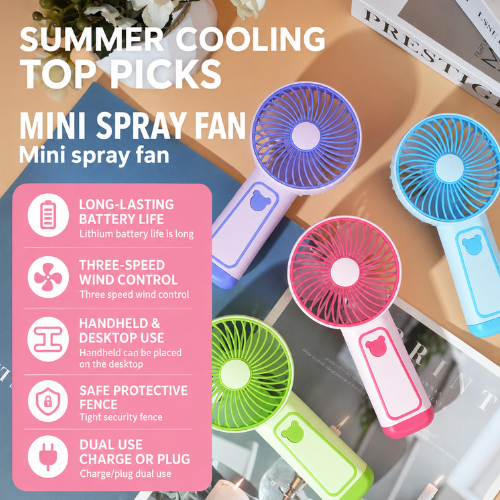 Kipas Mini Fan Portable Handled 3 Wind Speed Charging Cooling Usb Fan Electric Rechargeable Desk Fan - Gambar 2