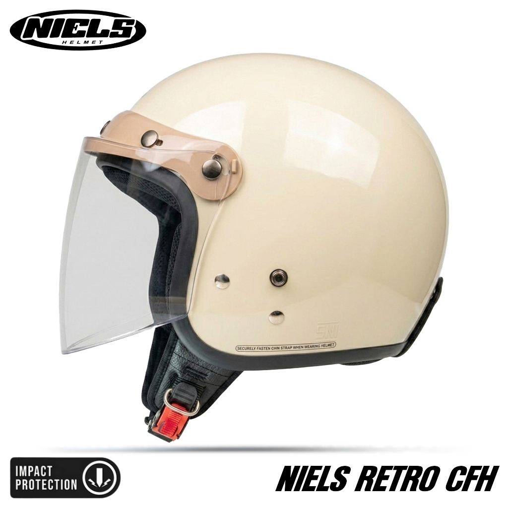 NIELS - Helm Bogo Retro CFH Dewasa Kaca Datar SNI Motorcycle