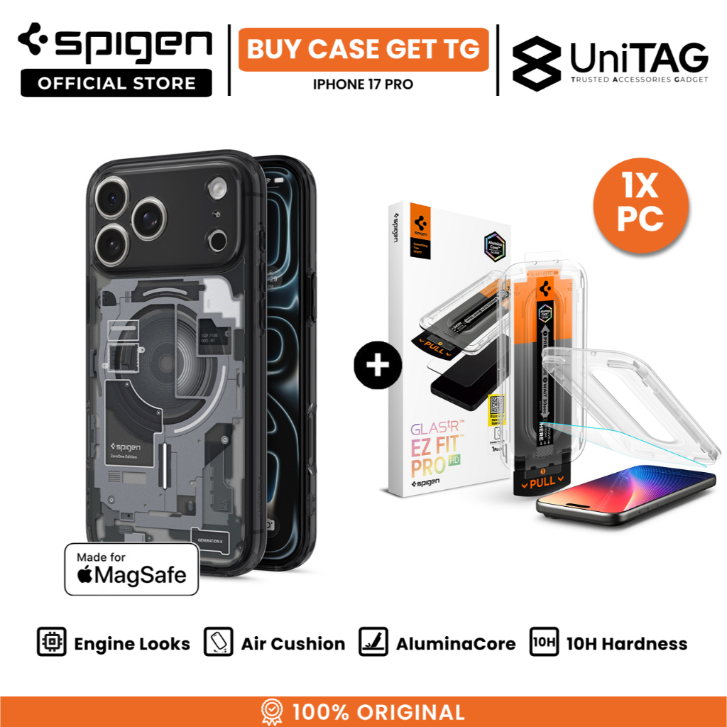 SPIGEN Special Bundling for iPhone 17 Pro Case Ultra Hybrid Magfit Zero One Black + Tempered Glass with Tray 1 Pack Glas.tR EZ Fit Pro HD Transparency