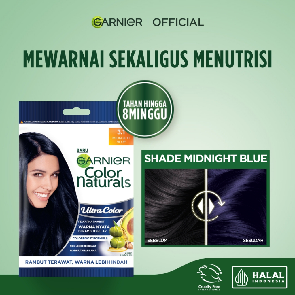 Garnier Hair Colour Sachet 3.1 Midnight Blue Color Naturals Express 40ml Cat Rambut Pewarna Rambut Permanen Hair Color Tutup Uban Tanpa Bleaching Tanpa Amonia Ultra Color Hitam Alami Semir Rambut