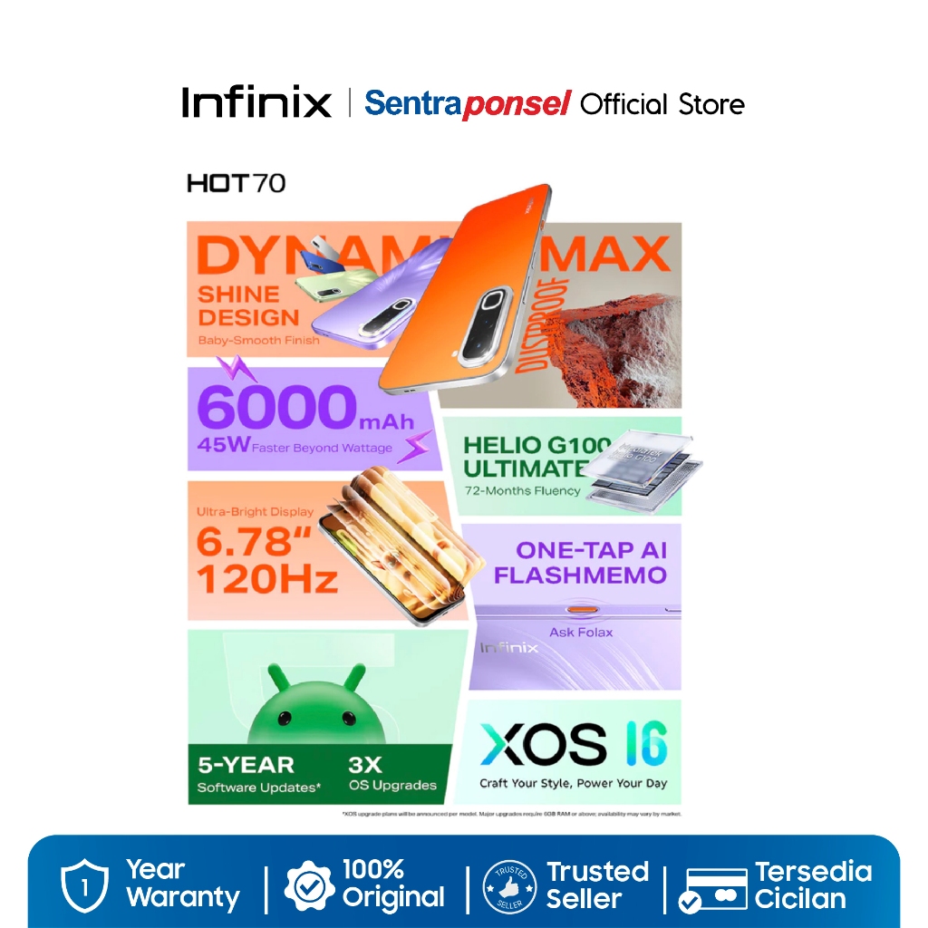 Infinix Hot 70 6GB/128GB 6/256GB - Up to 12GB Extended RAM - Helio G100 Ultimate - 6.78 inch 120Hz - 50MP - 6000 mAh - NFC - Gambar 2