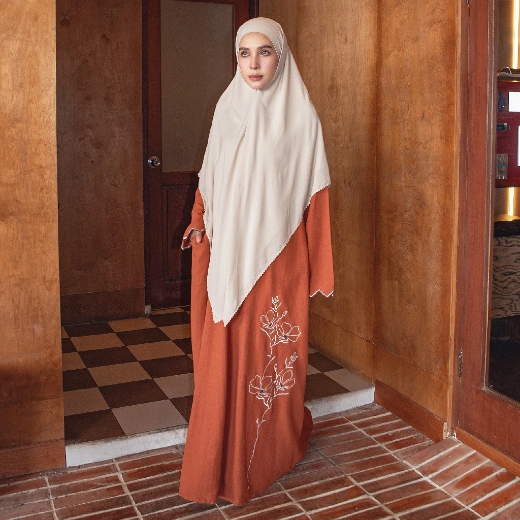 Lozy Hijab - Marwa Embroidery Abaya (Abaya Bordir Bahan Katun Linen Haji dan Umrah) - Gambar 4