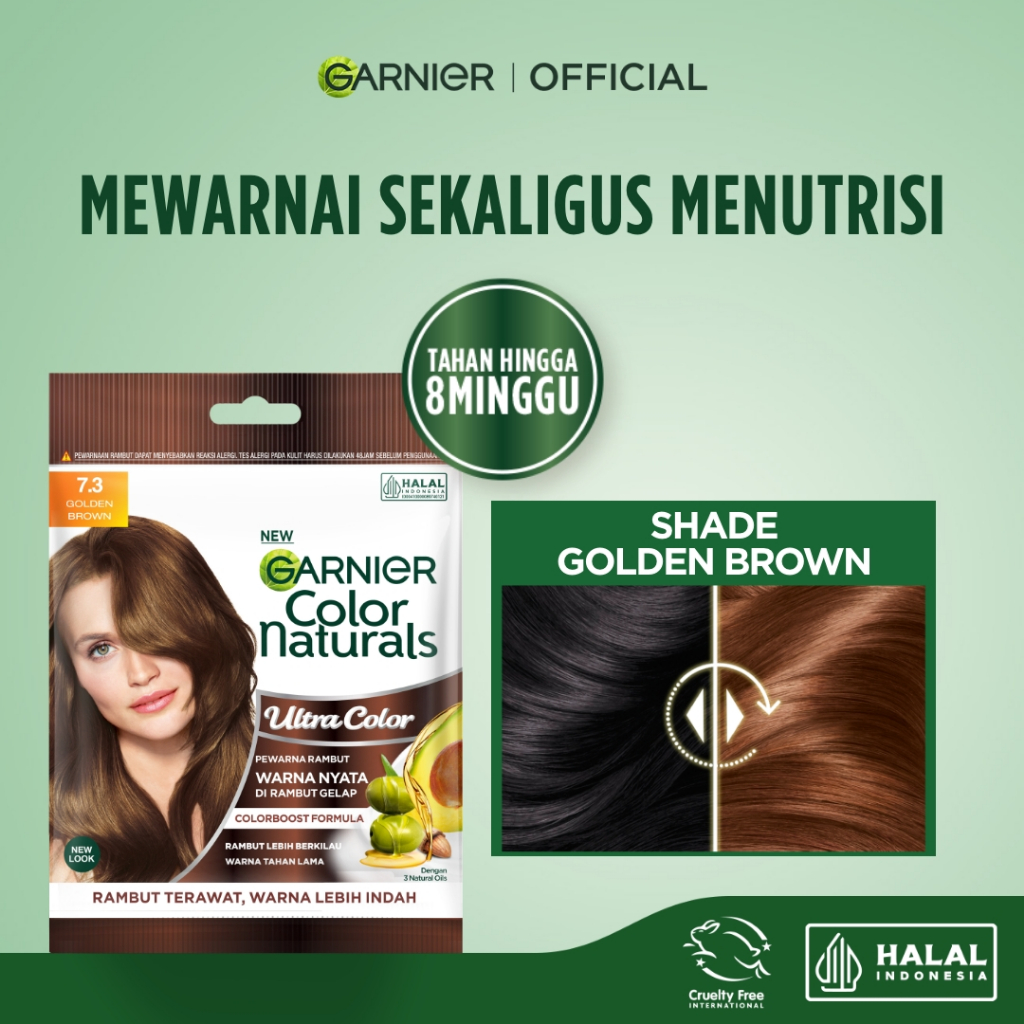 Garnier Hair Colour Sachet 7.3 Golden Brown Color Naturals Express Hair Color - 40ml Cat Rambut Pewarna Rambut Permanen Tutup Uban Tanpla Bleaching