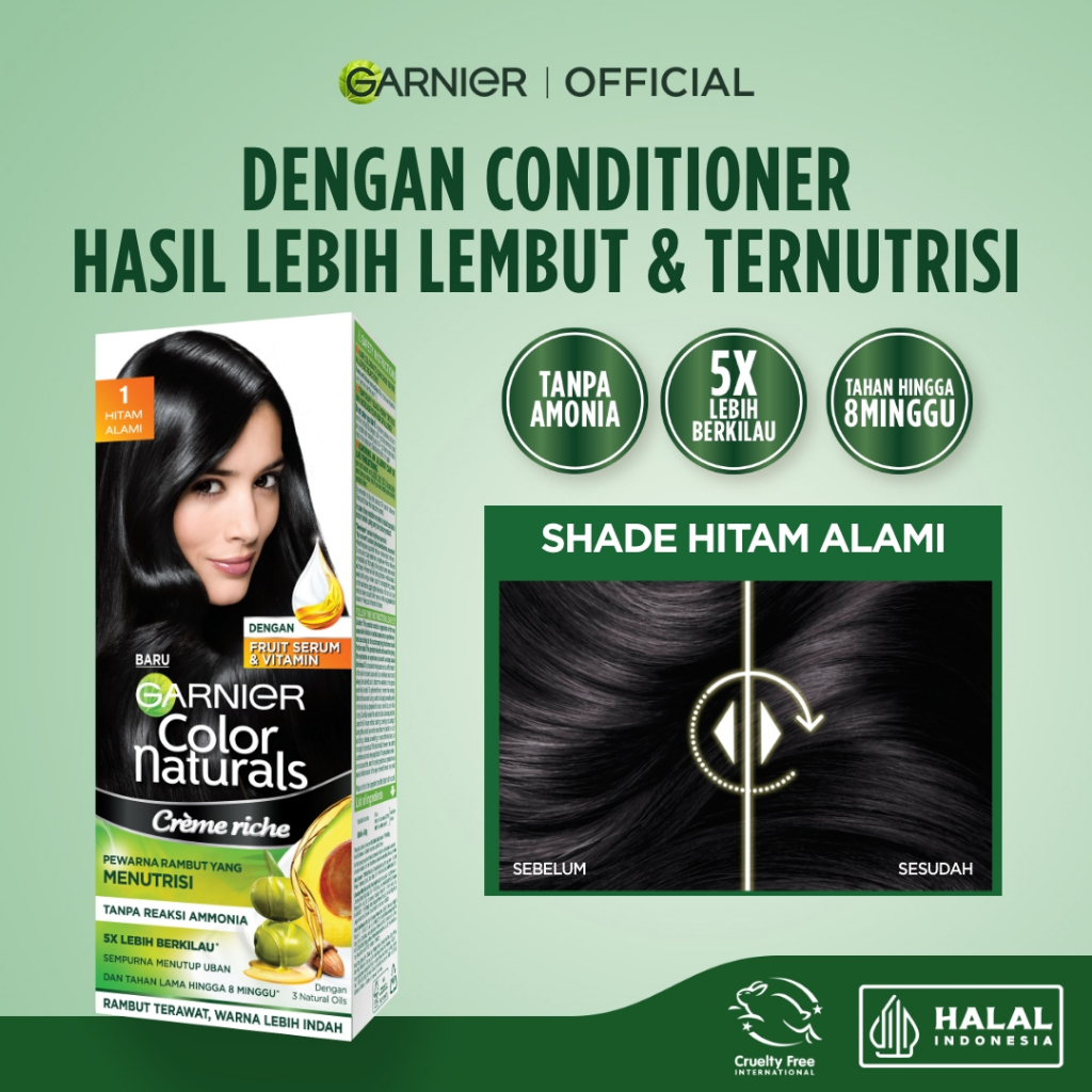 GARNIER Hair Colour Pewarna Rambut Permanen Big Kit 105 ml #1 Hitam Alami / Cat Rambut Tanpa Amonia Color Naturals Ultra Color Ash Blonde Garnier Hair Color Pewarna Rambut Permanent Tutup Uban Hitam Alami Semir Rambut