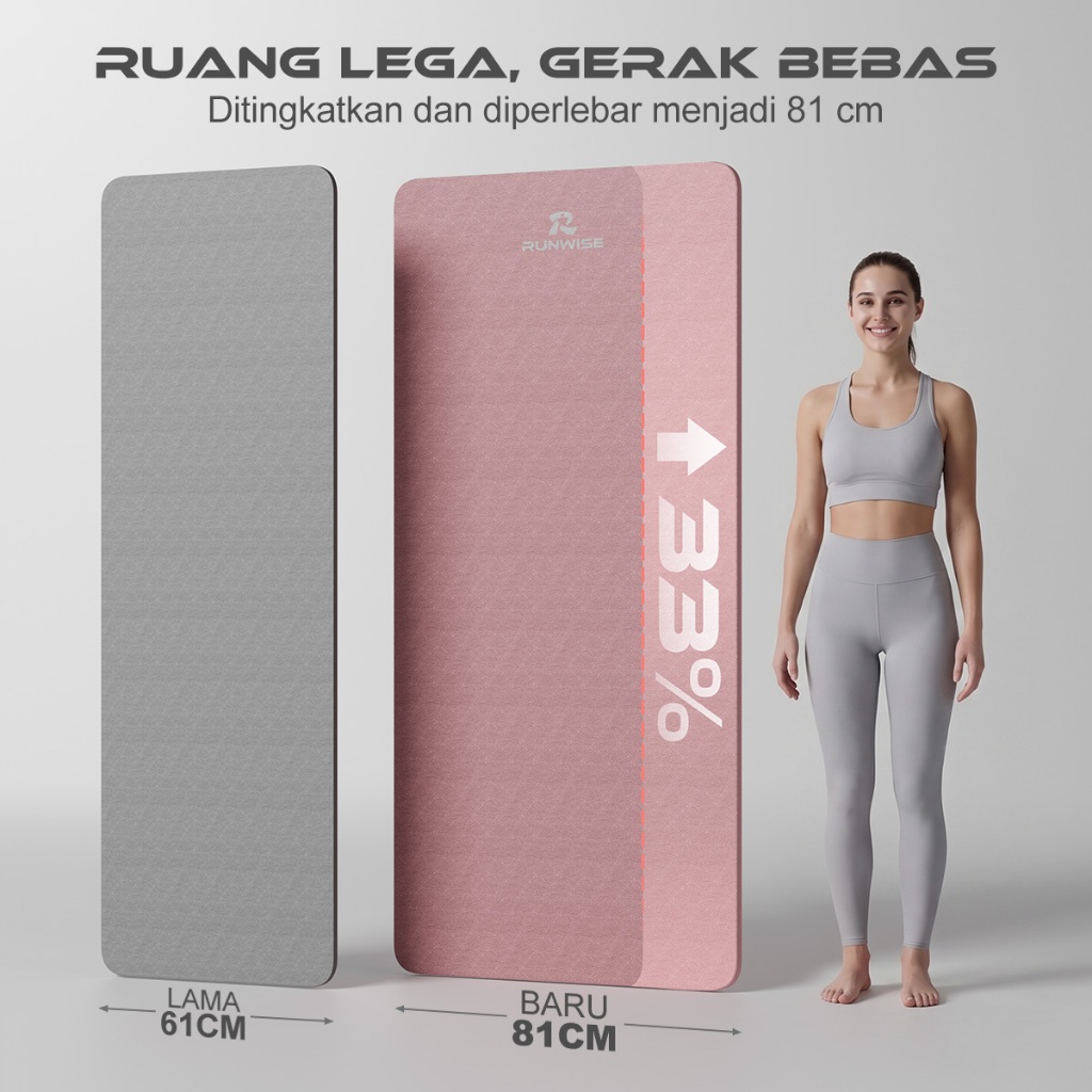 RUNWISE Matras Yoga TPE Tebal Premium 6/8mm – Extra Wide 185x81cm – Anti Slip, Elastis, Ramah Lingkungan, Cocok untuk Workout - Gambar 3