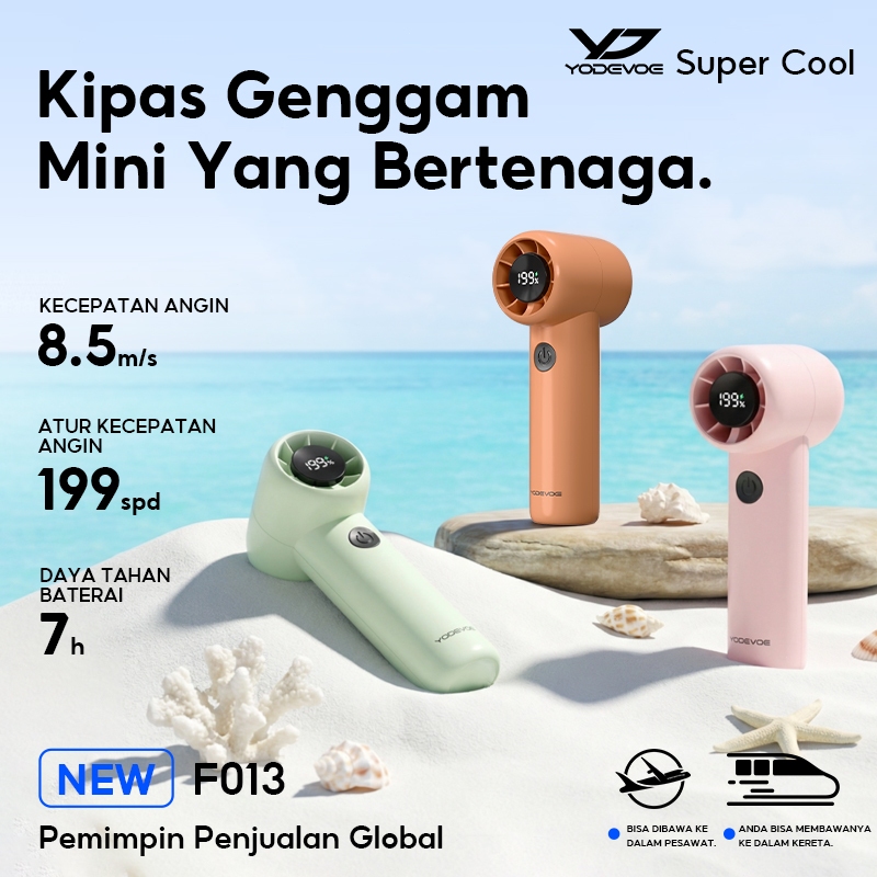 Yodevoe F013 Kipas Angin Mini Portable 1500mAh 199 speed Tampilan Digital LCD Turbo Pendinginan Cepat Isi Ulang USB