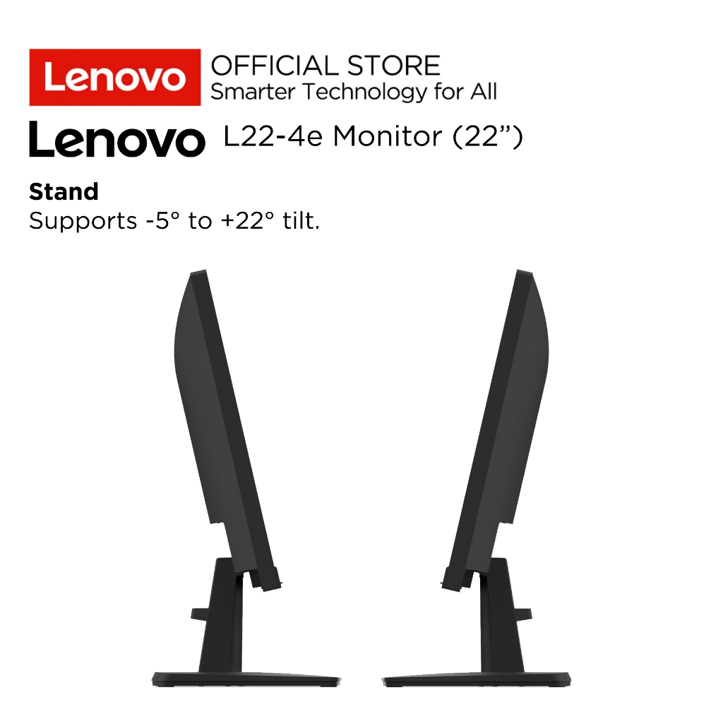 Lenovo Monitor L22-4e C6WW 21.5" FHD IPS 3-side NearEdgeless 100Hz 99% sRGB Antiglare Tilt Stand VESA Mount HDMI VGA Monitor 22inch 67D5KAC6WW Raven Black Garansi Resmi Lenovo Indonesia 3 Tahun - Gambar 4