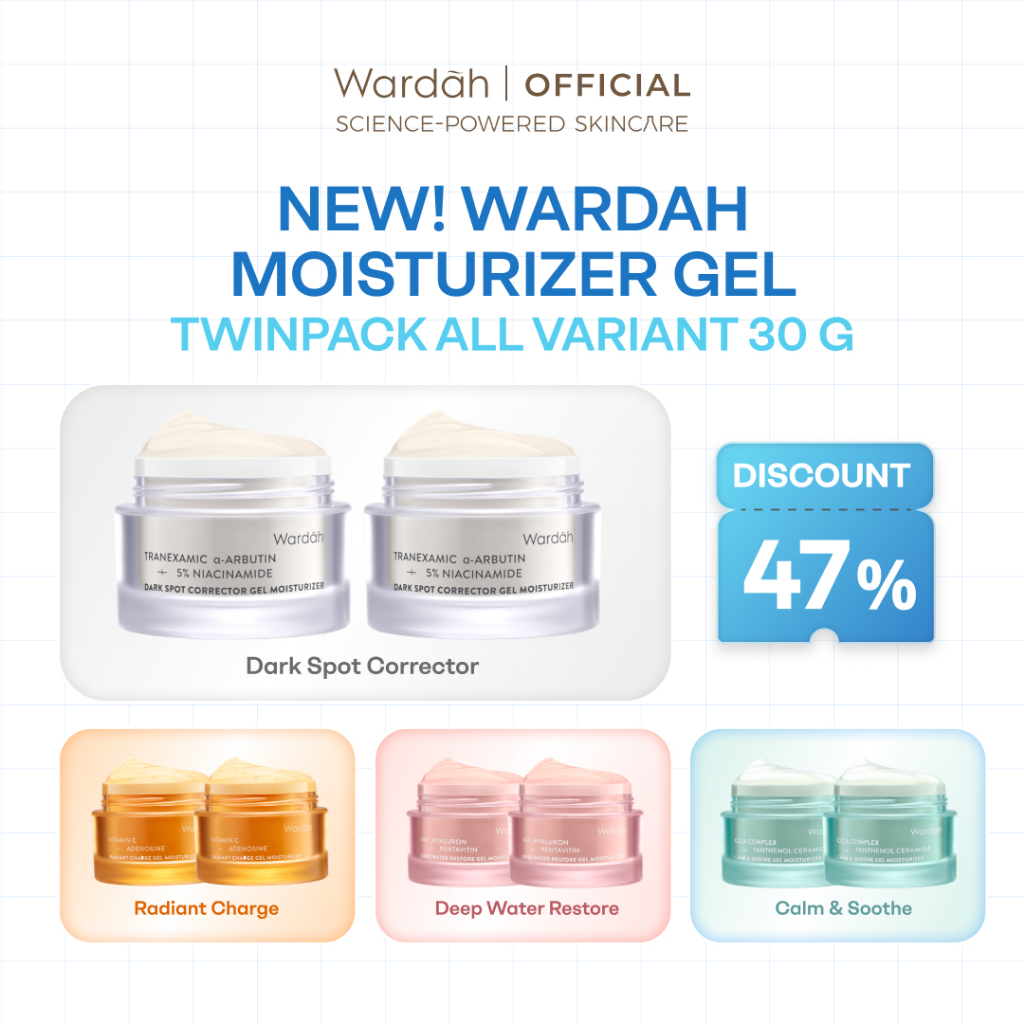 WARDAH Gel Moisturizer Twinpack All Series - Calming, Brightening, Soothing, Clarifying, Refining, Correcting, Revitalizing, Anti Aging, Oily Skin, Barrier Repair, Dull Skin, Hyperpigmentation, Skin Radiance, Dark Spot, Wrinkle - Skincare