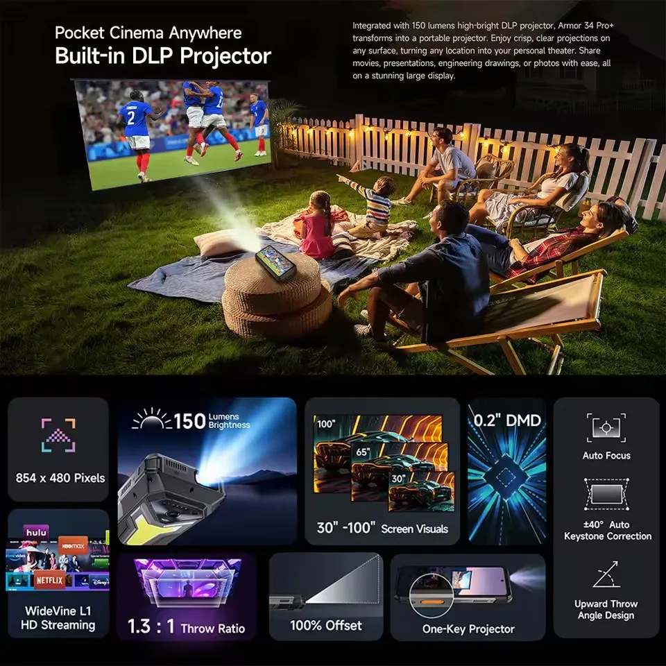 Ulefone Armor 34 Pro+ Plus 5G 6.95'' 120HZ Dimensity 7400X Projector 32GB 512GB 25500mAh LED Light - Gambar 3