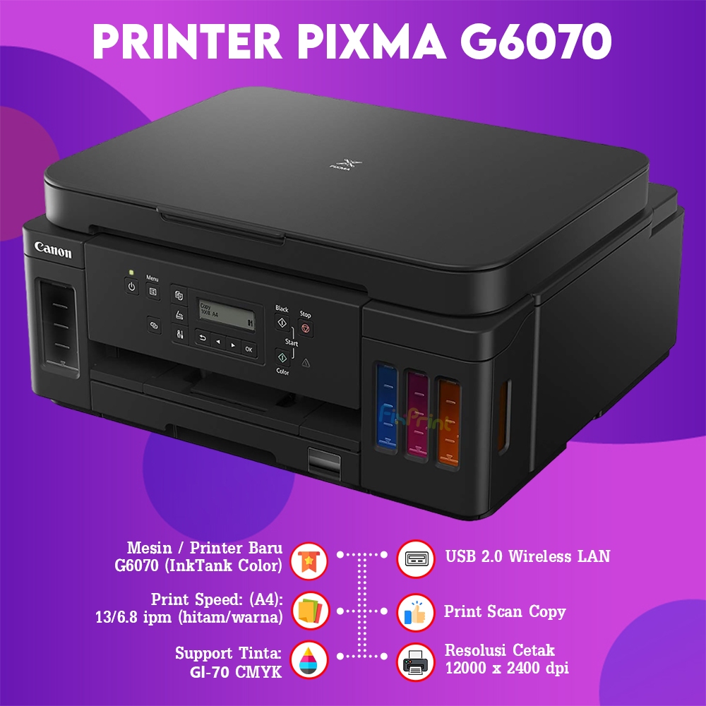 FixPrint Printer Canon Inktank G5070 Single Function Print Only A4 Ink Tank G5070 Efficient G6070 Print Scan Copy USB + Wireless Duplex LAN Bergaransi New - Gambar 4
