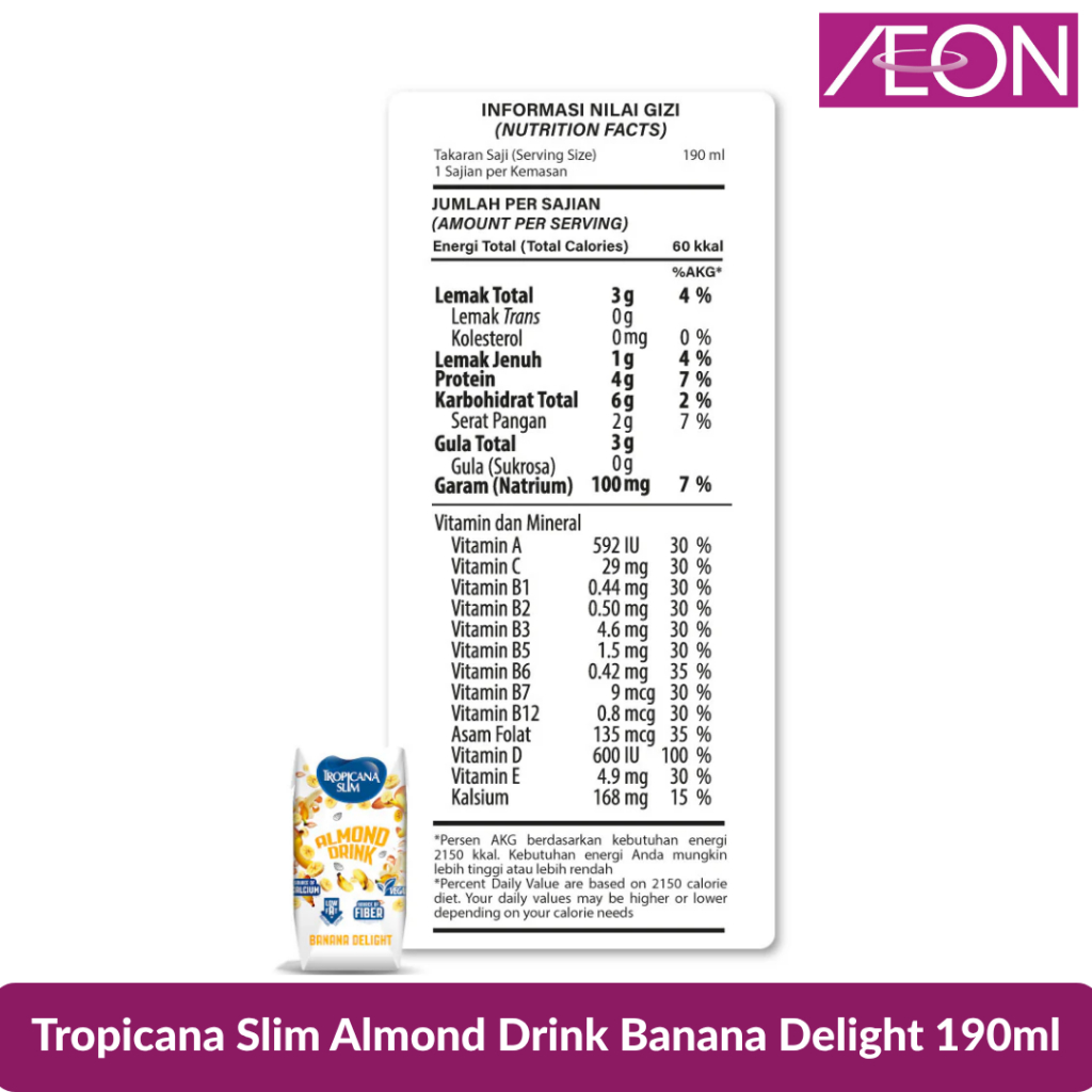 Tropicana Slim Almond Drink Banana Delight 190ml - Gambar 2