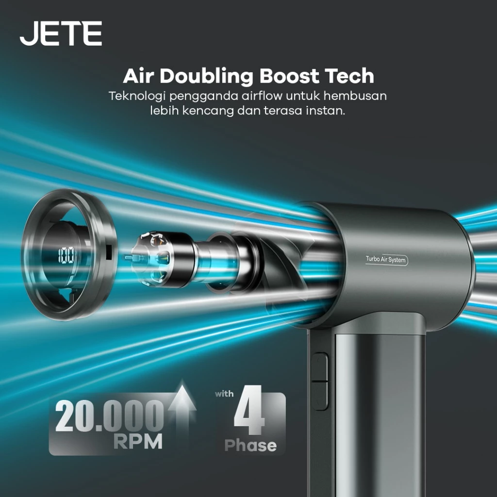 Kipas Angin Portable JETE TF5 Portable Mini Turbo Fan Adjustable 4 Level 4000RPM Kipas Tangan USB Type C Rechargeacble Kipas Travel Handheld (RTL) - Gambar 3
