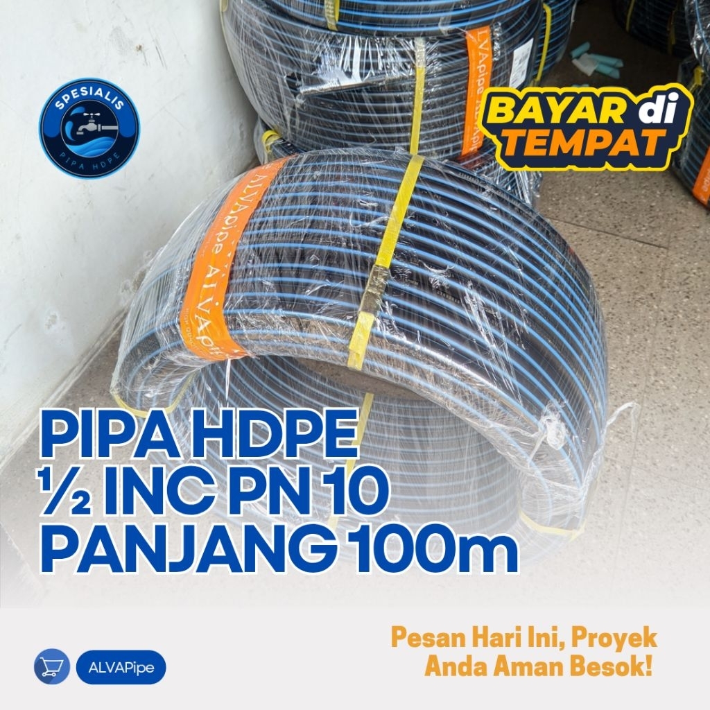 PIPA HDPE/PDAM UKURAN ½ INCI PN 10 PANJANG 100 METER