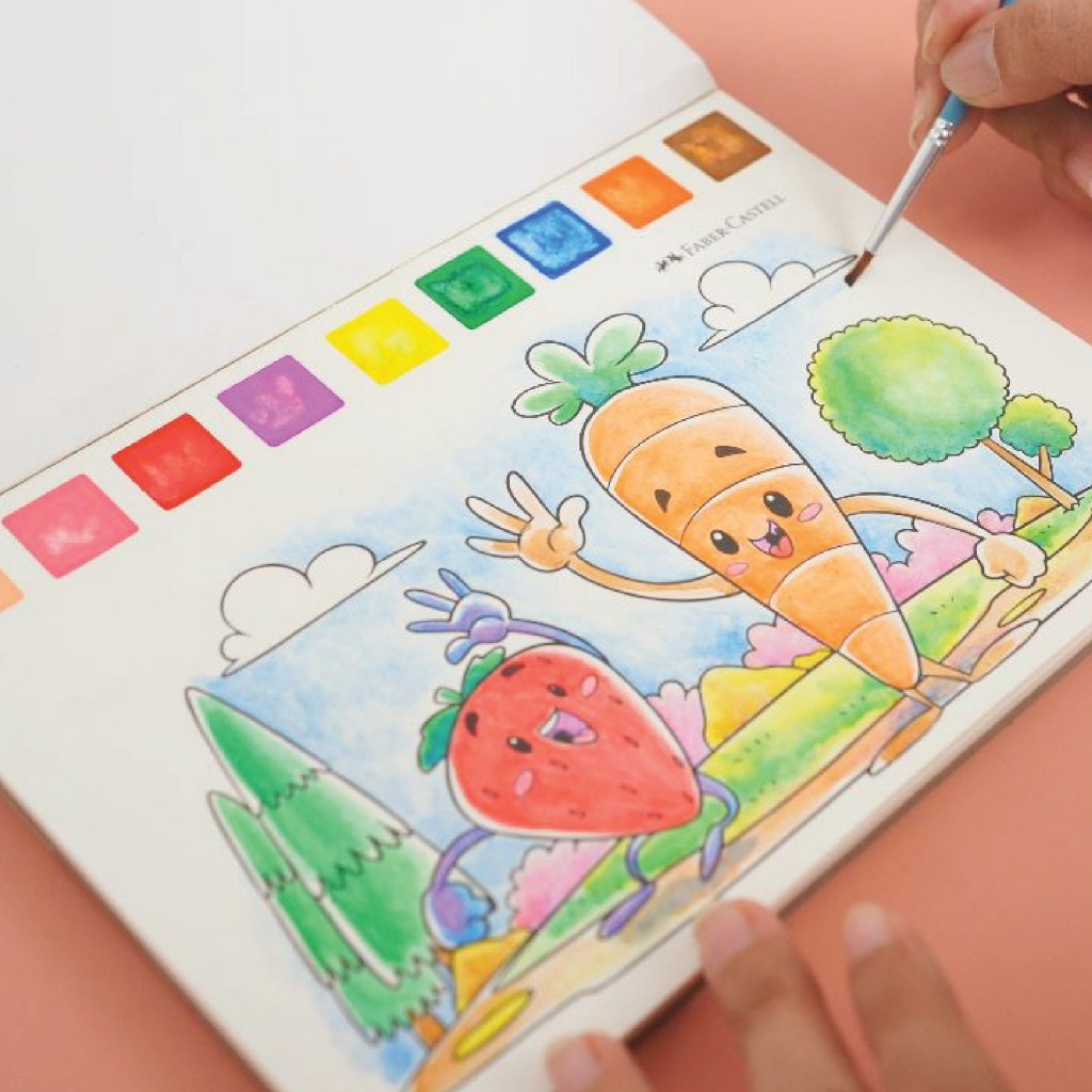Faber-Castell Watercolour Painting Book Buku Mewarnai Cat Air Anak Set Lengkap Free Kuas - Gambar 2
