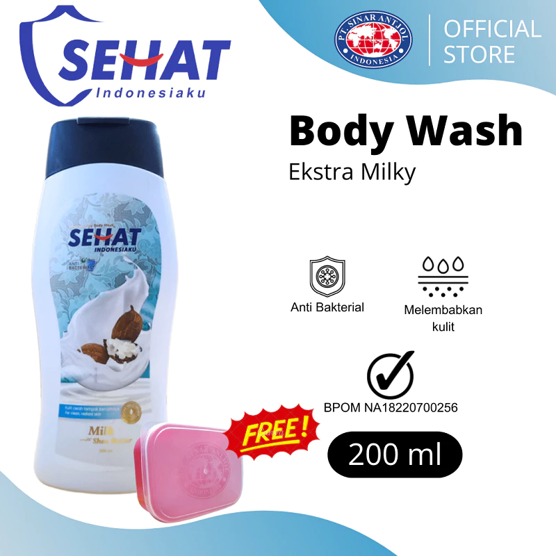 Sehat Bodywash Sabun Cair 200ml Fresh Milk Botol Hitam