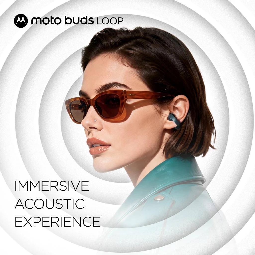 Moto Buds Loop Sound by BOSE - Big Driver 12mm x2 - Dual-Mic x2 + Crystal Talk AI tech - Bluetooth 5.4 - 45 hours Total Battery - Water Repellent - Spatial Audio - Moto AI - EVO - Smart Connect - Gambar 4