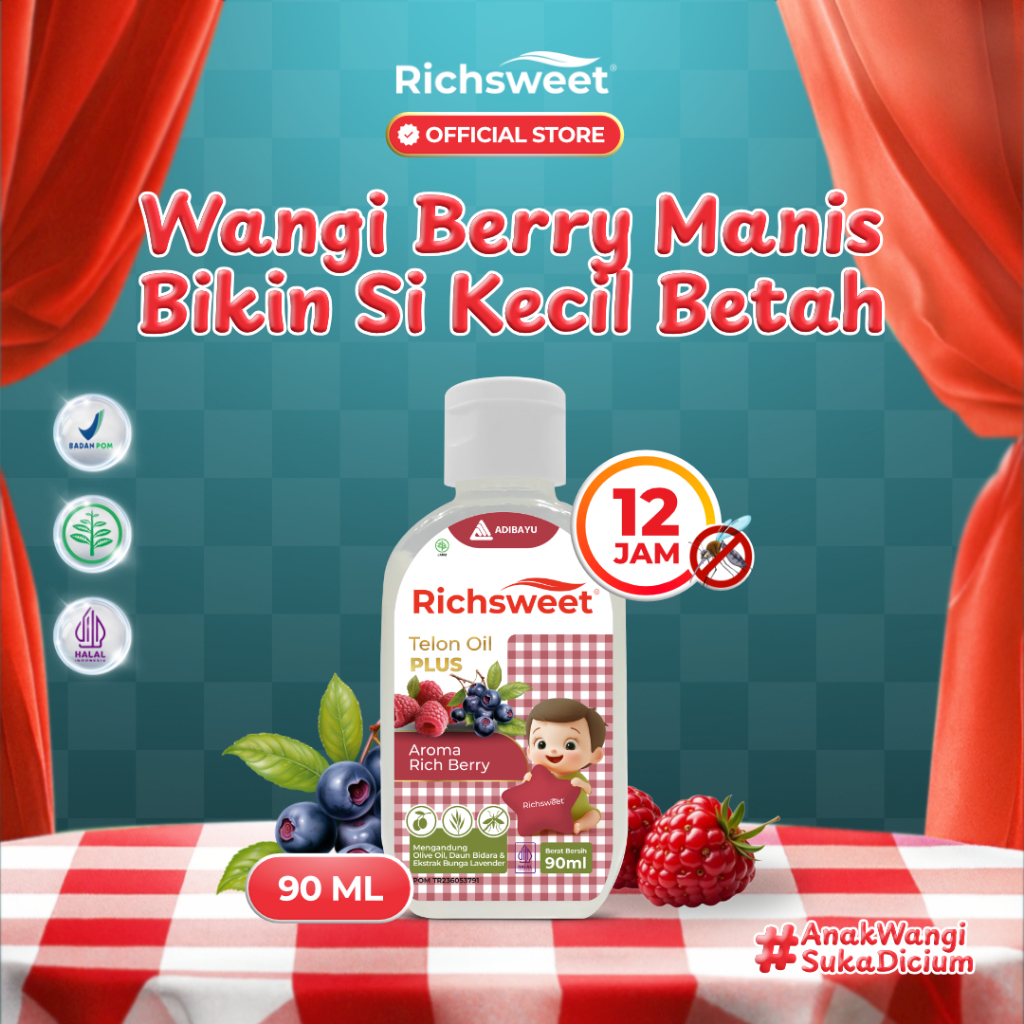 Lega To Richsweet Minyak Telon Plus Aroma Rich Bery 90ml / Perlindungan 12 Jam Anti Nyamuk + Bidara