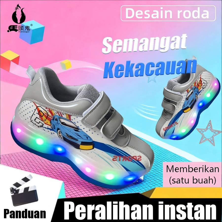 MATOUGUI-sepatu roda anak/Sepatu Roda LED (Anak & Dewasa): lampu kedip/tidak licin/anti goyang/lnline skate/star/ukuran dapat disesuaikan/pu/gaya bajaj/mode skateboard - Gambar 4