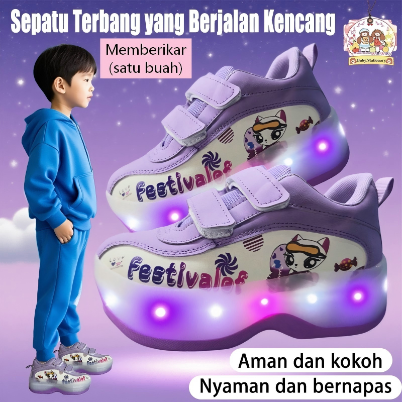 MTG-sepatu anak/sepatu roda Oxelo/Sepatu lari untuk perempuan/lampu kedip/tidak licin/anti goyang/lnline skate/star/ukuran dapat disesuaikan/pu/gaya bajaj/mode skateboard - Gambar 3