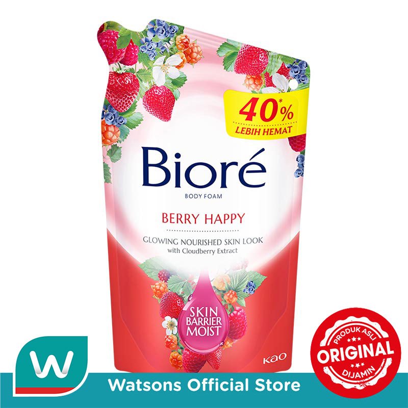 Biore Body Foam Sabun Mandi Cair Berry Happy Pouch 800ml - Glowing Nourished Skin Look