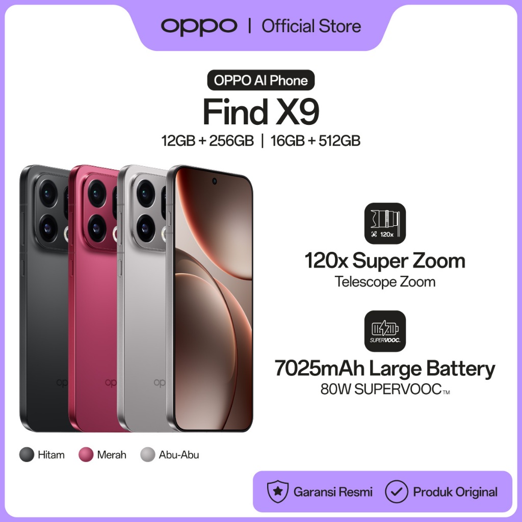 [NEW] OPPO Find X9 12GB+256GB & 16GB+512GB [Hasselblad Telephoto 120x Super Zoom, Baterai Ultra Besar 7025mAh 80W, Dimensity 9500] - Gambar 3