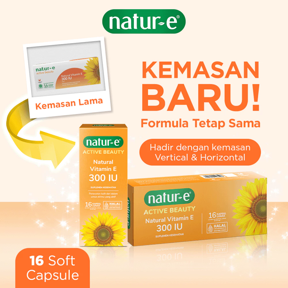 Natur-E Active Beauty Natural Vitamin E 300 IU 16s/32s - Soft Capsule Dengan Vitamin E 300 IU - Membantu Menjaga Kesehatan Kulit dari Dalam - Gambar 3