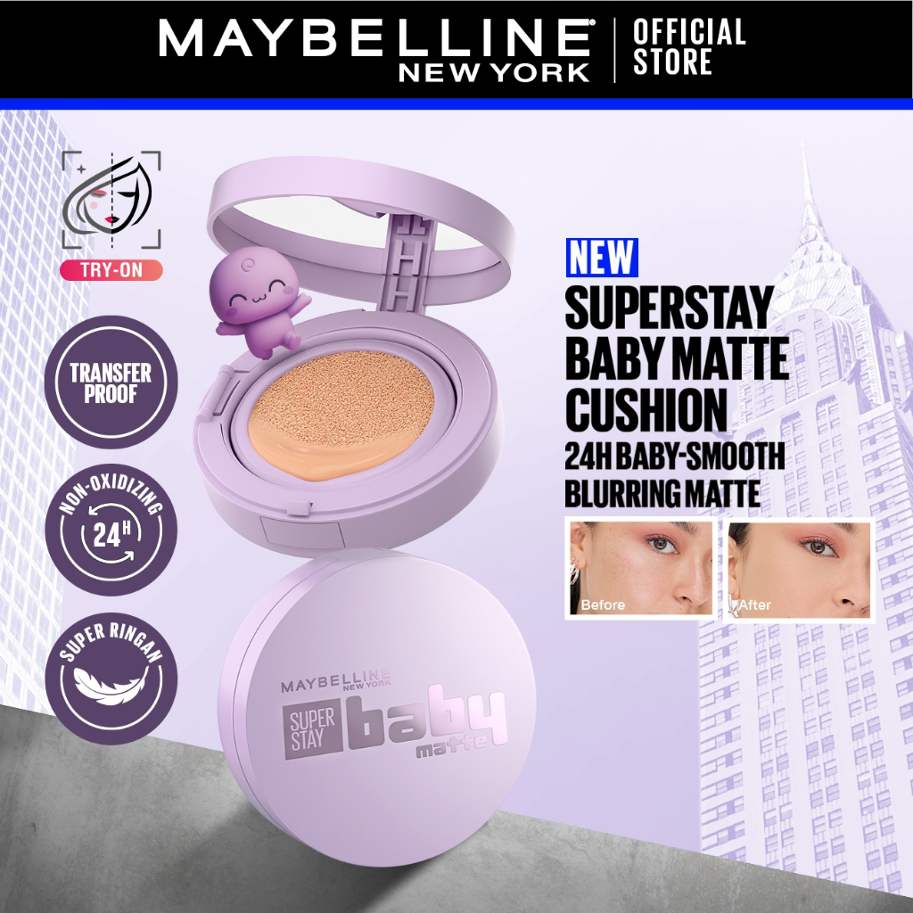 MAYBELLINE OFFICIAL Superstay Baby Matte Cushion 24H Baby Smooth Blurring Matte Oil Control Full Coverage Refill Transferproof Waterproof Matte Makeup Tidak Transfer Minim Oksidasi Cocok Untuk Kulit Berminyak Kulit Kering - Gambar 2