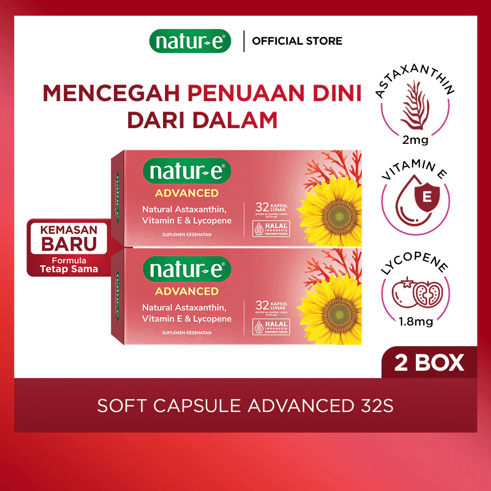 Natur-E Advanced Soft Capsule 32s - Suplemen Kecantikan Vitamin E dan Natur E Astaxanthin - Membantu Memelihara Kesehatan Kulit - Gambar 2