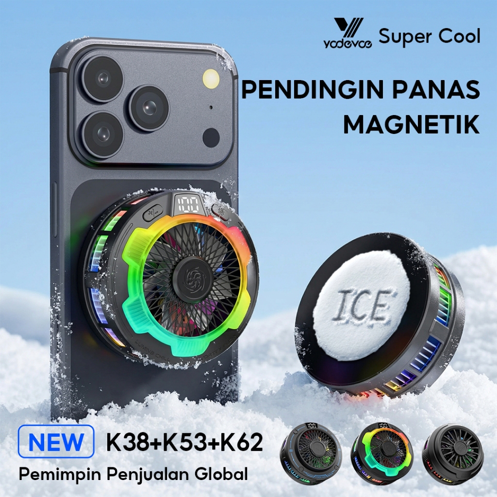 Yodevoe Ponsel Radiator Kipas Tutup Pendingin K53 Generasi Baru Pendingin Beku Mendukung Peningkatan FPS Permainan Bersama PUBG FF