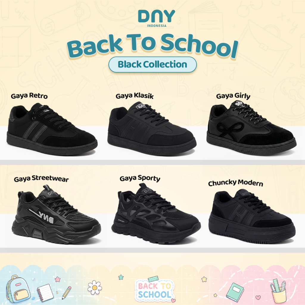 Sepatu DNY Sepatu Sekolah Hitam Sneakers Wanita Sport Shoes Back To School Casual Unisex Klasik Platform Size 36-45 BTS-007