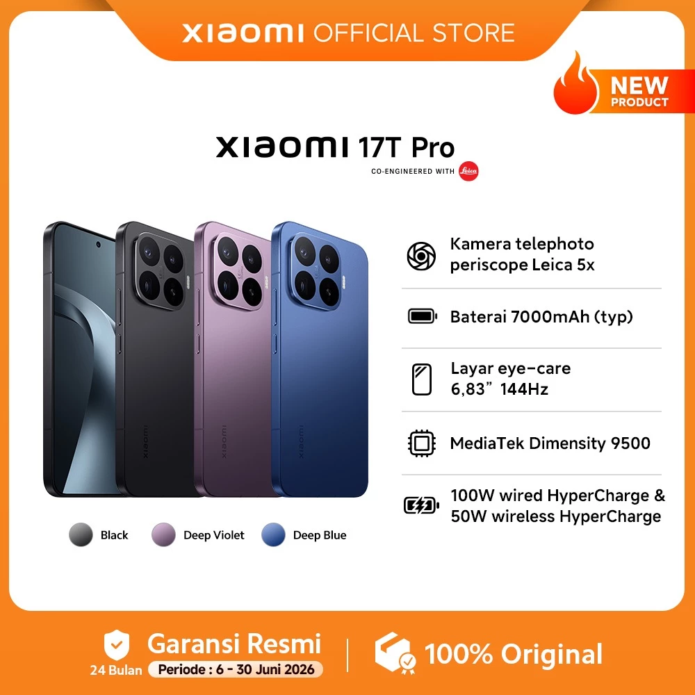 Xiaomi 17T Pro (12GB+256GB) / Kamera telephoto periscope Leica 5x / Baterai 7000mAh (typ) / Layar eye-care 6,83” 144Hz / MediaTek Dimensity 9500 / 100W wired HyperCharge & 50W wireless HyperCharge [Xiaomi Official Store] - Gambar 2