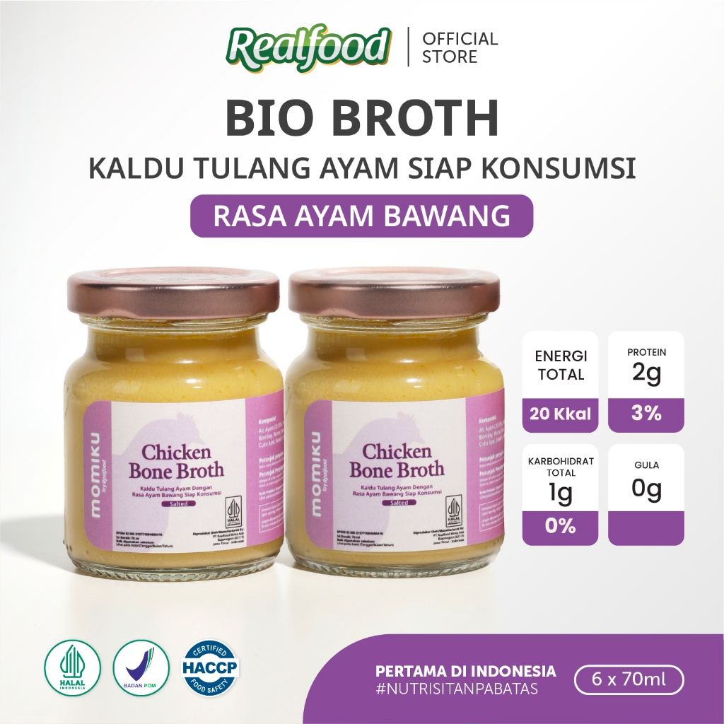 Realfood Chicken Bone Broth Rasa Ayam Bawang / Kaldu Tulang Ayam Siap Konsumsi / Bone Broth untuk Dewasa dan Lansia / Collagen / Glutamic Acid / Sendi / Tulang / Daya Ingat / Gut Barrier / Unsalted / Rendah Garam / Low Sodium - Gambar 3