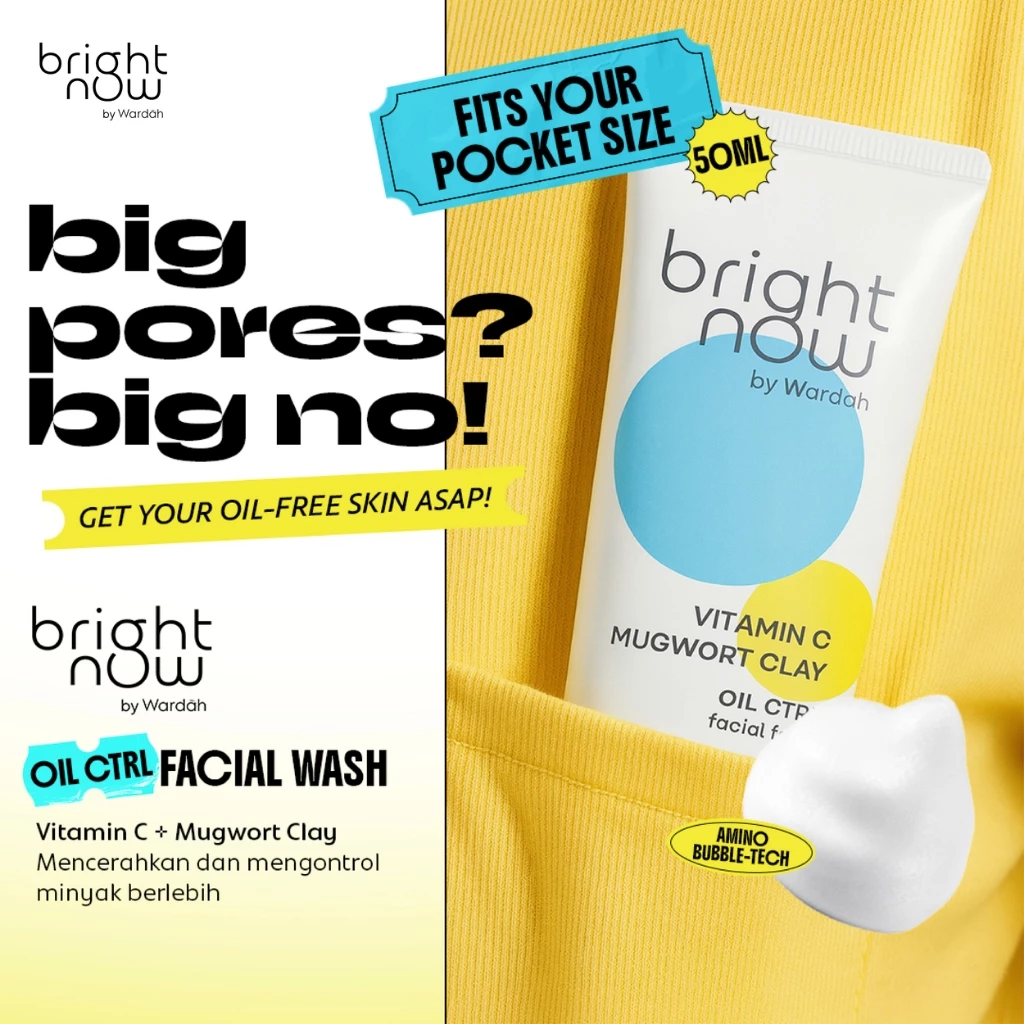 bright now by Wardah Vitamin C Mugwort Clay Oil Ctrl Facial Foam - Sabun Cuci Muka, Kurangi Kulit Kusam, Berminyak, Mengontrol Minyak Berlebih, Mencerahkan, Membersihkan Pori, Antioksidan, Komedo, Pori Besar, Instant Fresh, Normal to Oily Skin - Skincare - Gambar 2