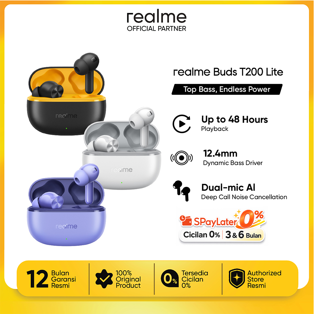 realme Buds T200 Lite ( Up to 48 Hours of playback | 12.4mm Dynamic Bass Driver | Quad-mic Al Deep Call Noise Cancellation)